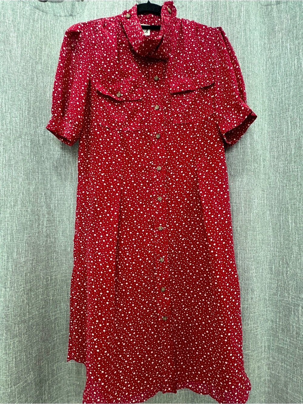 Anne Klein Red Polka Dot Midi Shirt Dress